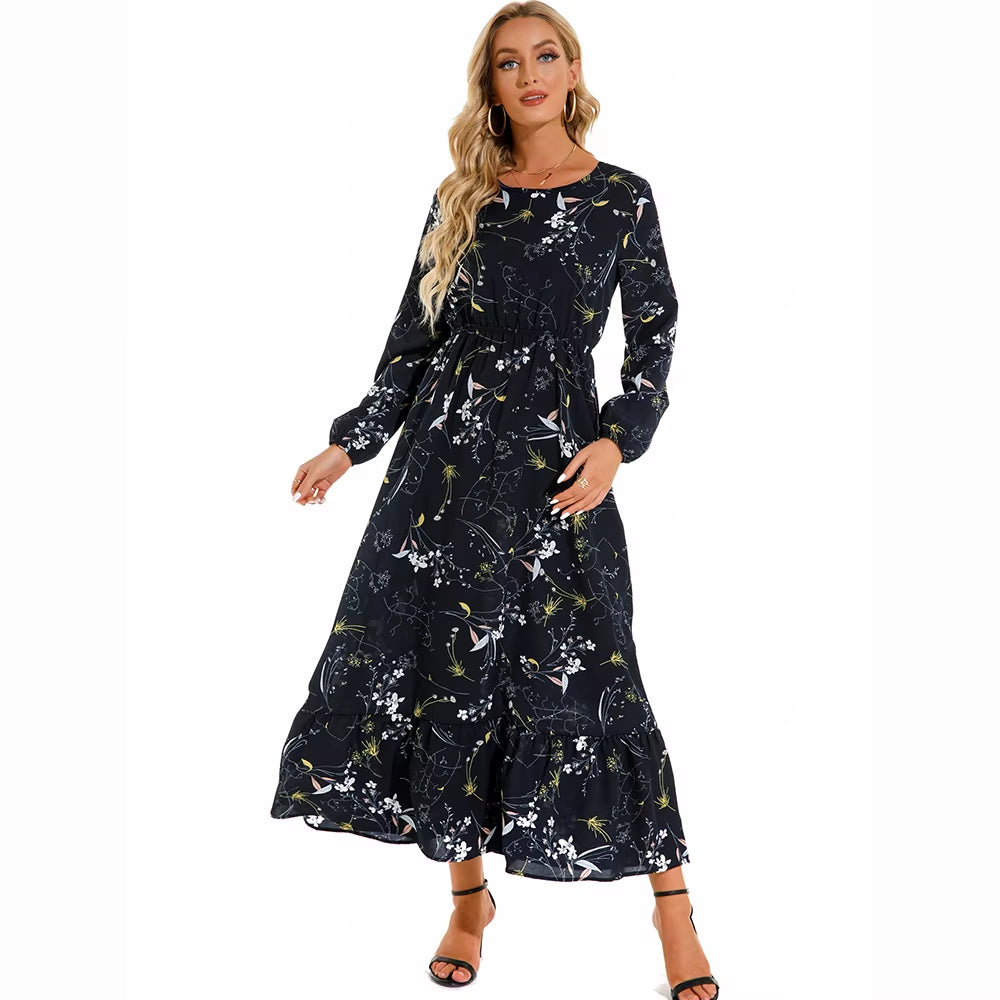 2023 Sping Summer Bohemian Women Maxi Dress Casual Long Sleeve High Waist Beach Woman Chiffon Dresses Floral Vestidoes Mujer New